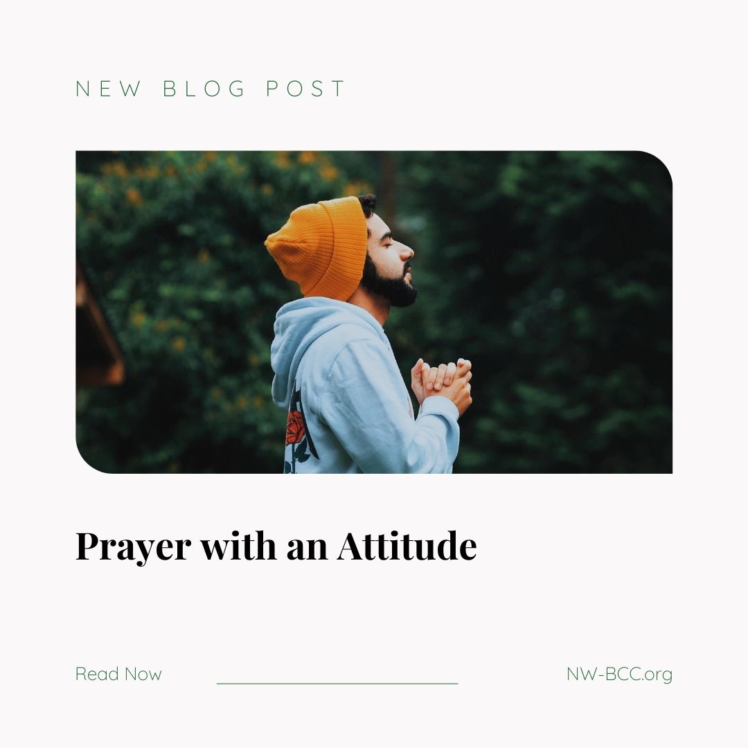 New Blog post titled "Prayer with an attitude" with a millennial man standing up with hands folded wearing a bright orange beanie and blue hoodie.
